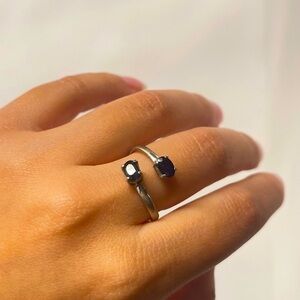 Sterling silver vintage blue crystal adjustable ring